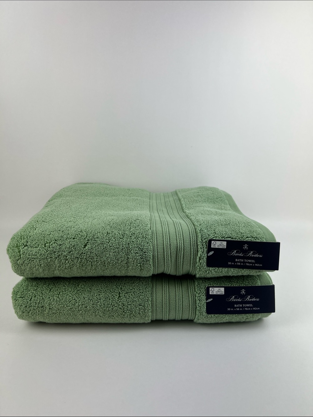 Brooks Brothers Bath Towels Sage Green Plush 100% Cotton 2 Pc Set NEW